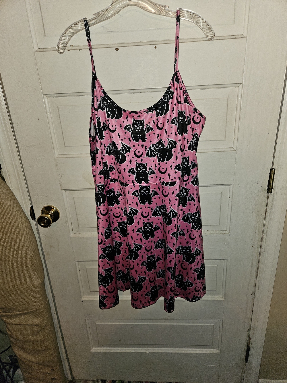 Pink Cat-Print Sleep Slip with Adjustable Straps